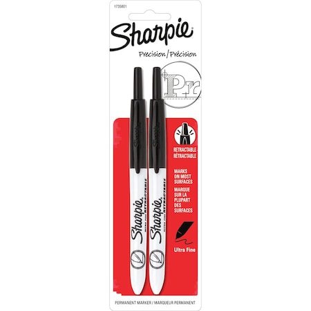 Sharpie Markers, Retractable, Ultra Fine, 2/PK, Black PK SAN1735801